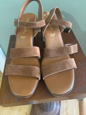 Women's Suede Strappy Sandal in Brown - Adjustable Ankle Strap